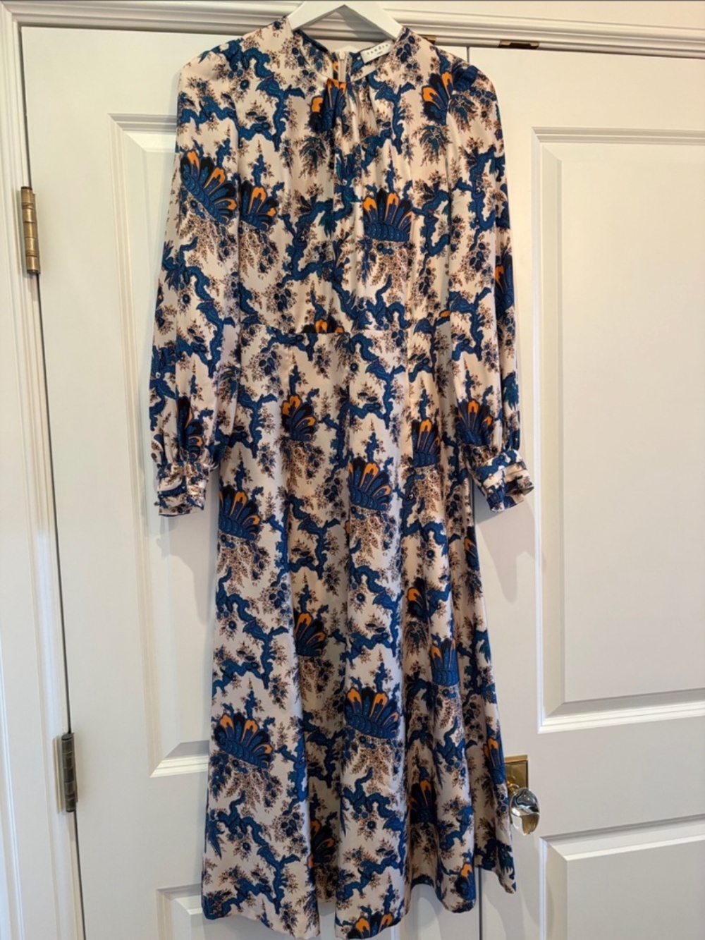 Blue & Cream Silk Maxi Dress